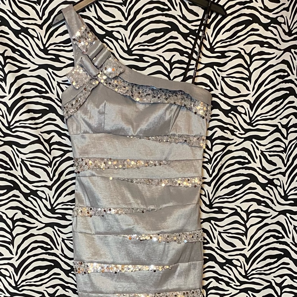Women’s I.M. DRESS Stunning Silver Sequined Sleeveless Evening Dress, Size 7